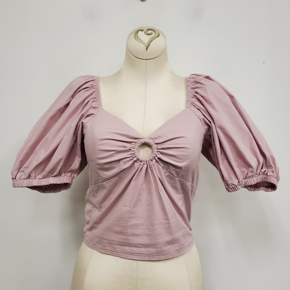 Sim & Sam Womens O Ring Smocked Back Babydoll Coquette Top Size S Pink Puff